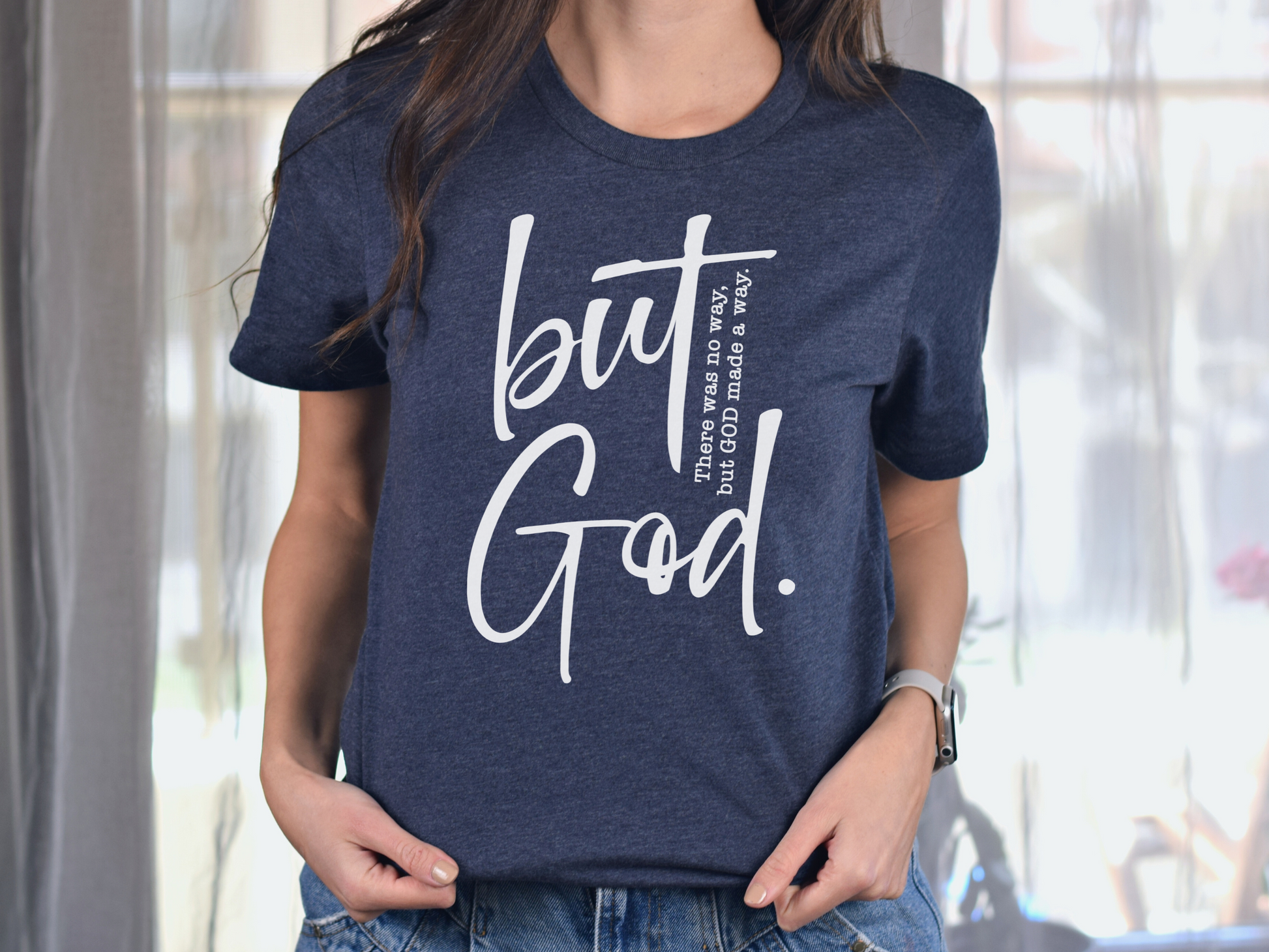 But God design on navy t-shirt