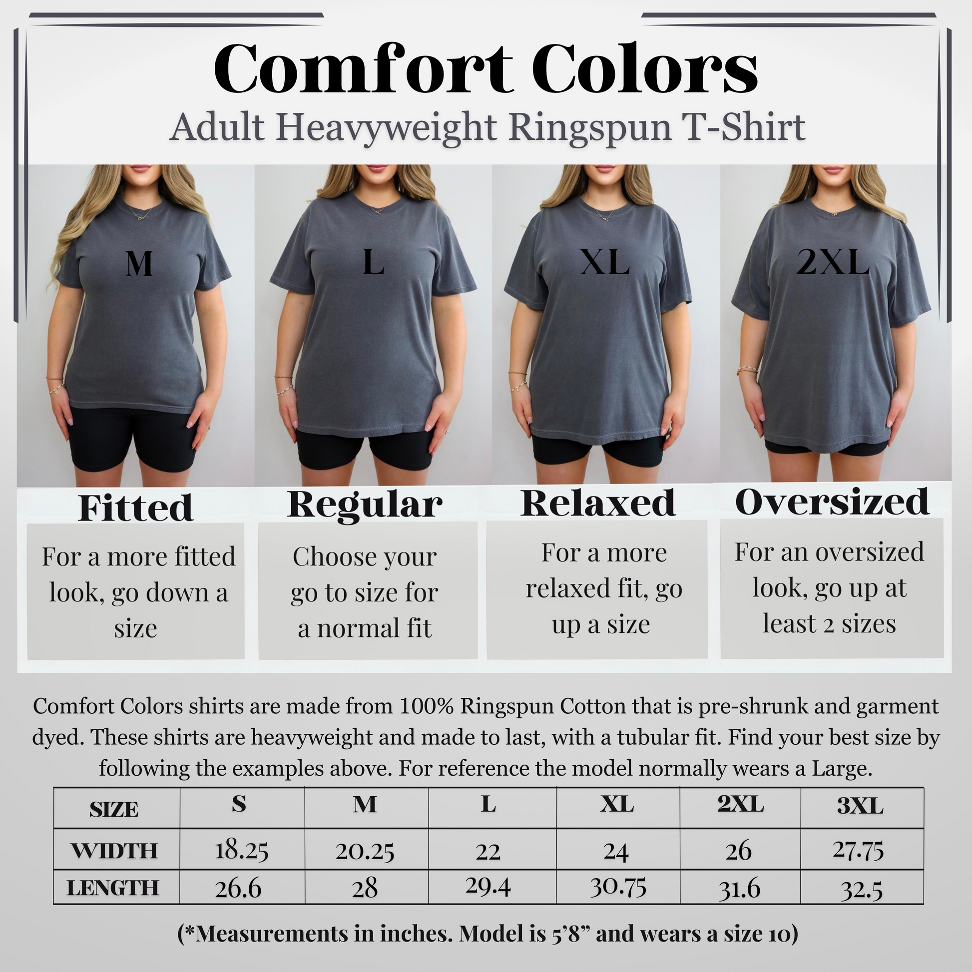 comfort colors size chart