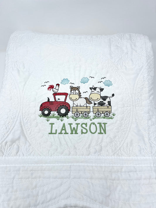 Embroidered Heirloom Quilt with Farm Animals