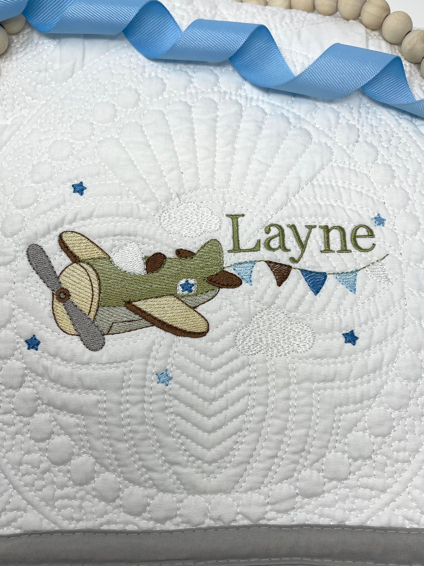Embroidered Baby Blanket with Plane