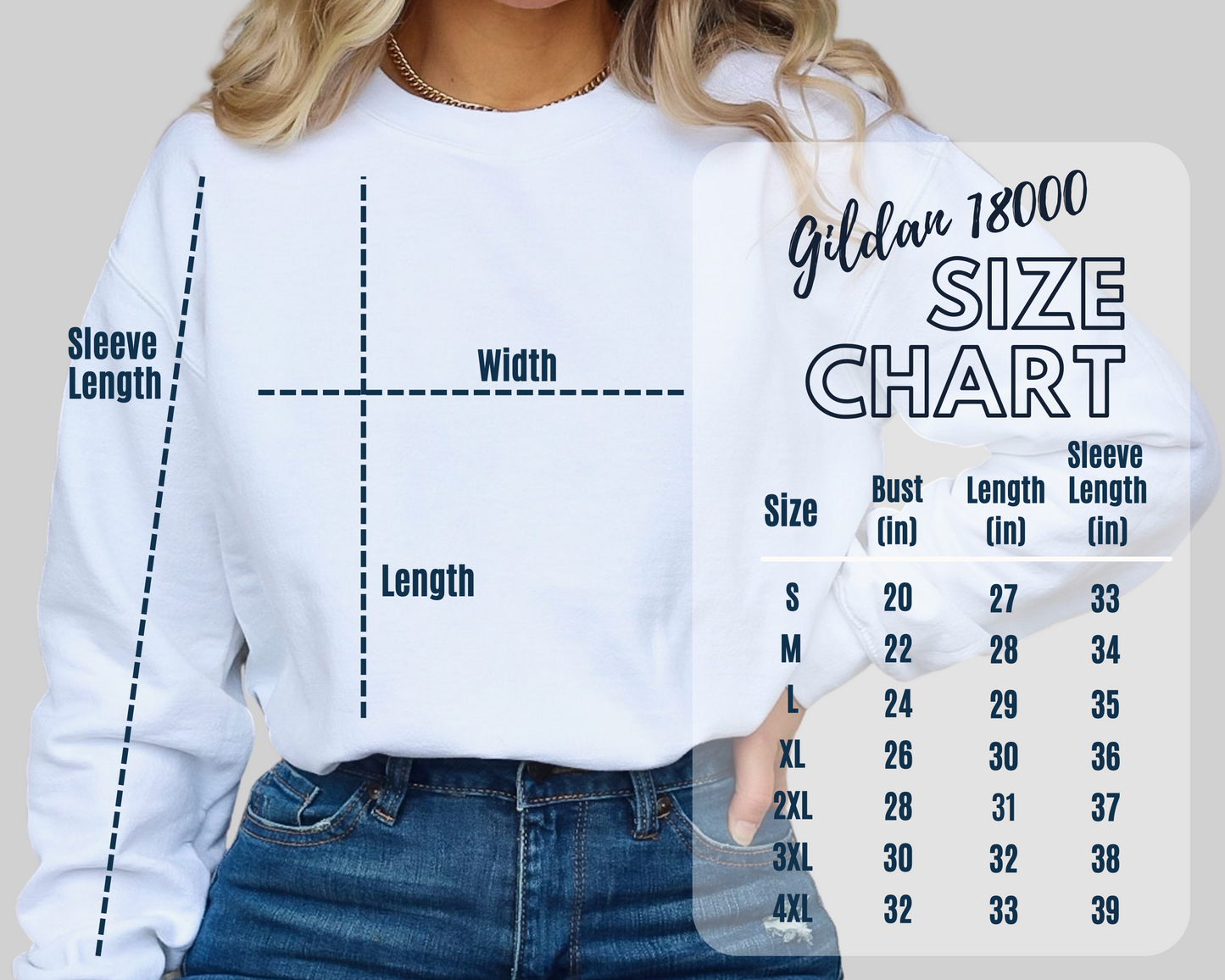 Gildan crewneck size chart