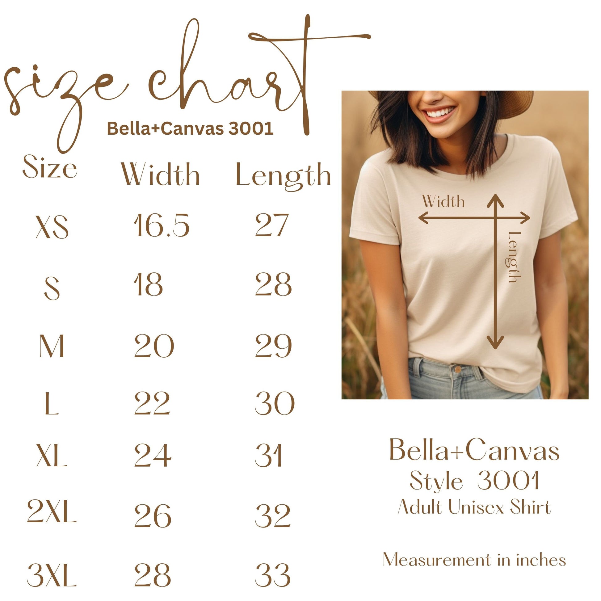 bella canvas size chart